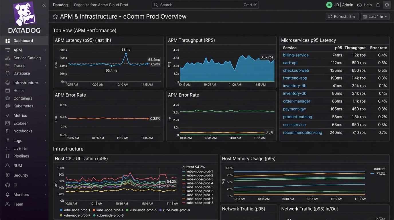 Datadog APM and Infrastructure Performance Monitoring Dashboard