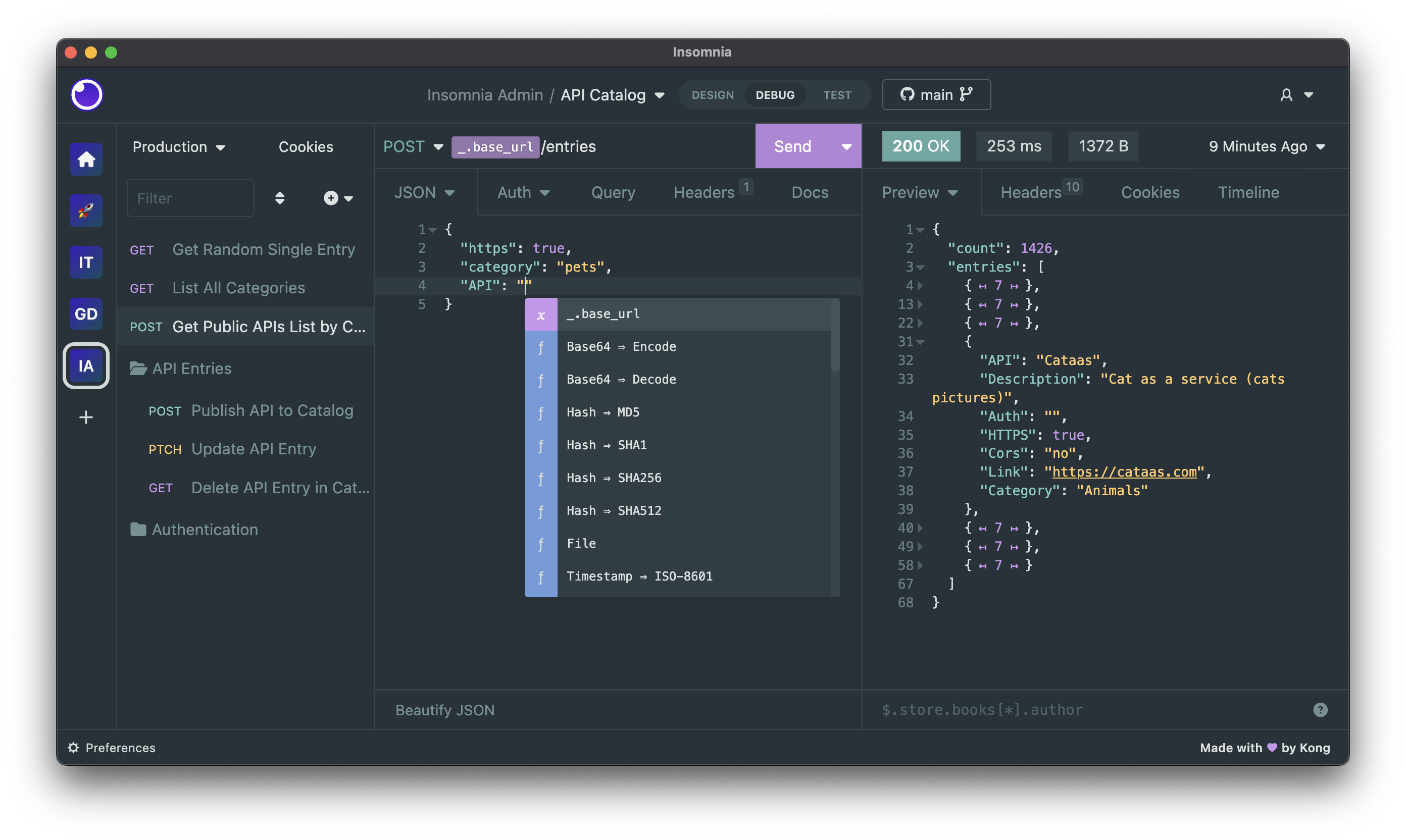 Kong Insomnia Developer REST and GraphQL API Workspace Interface