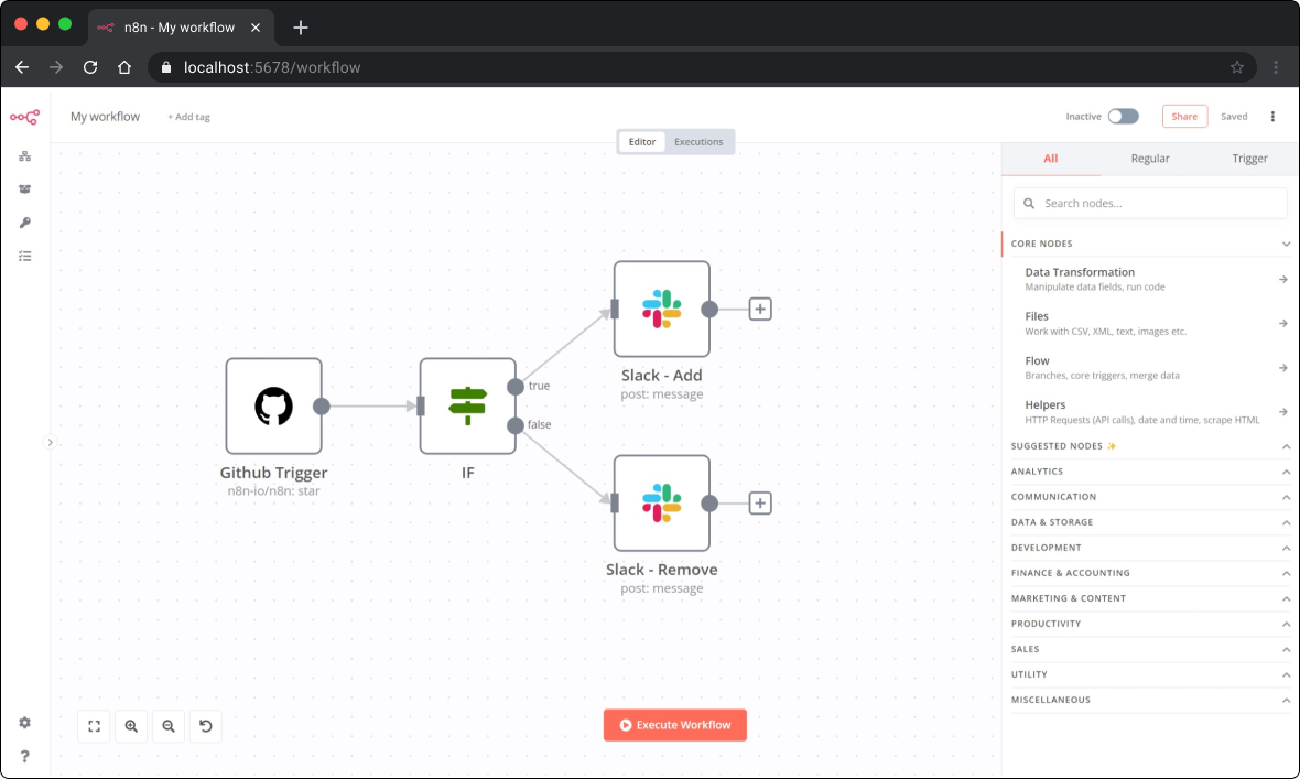 n8n Visual Node Workflow Canvas Interface
