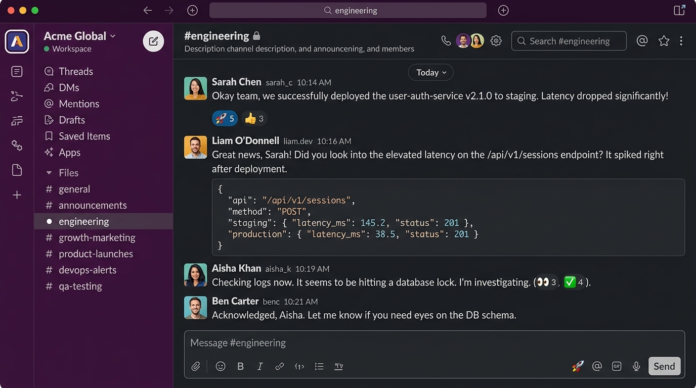 Slack Desktop Application Workspace Channels and Thread Discussion